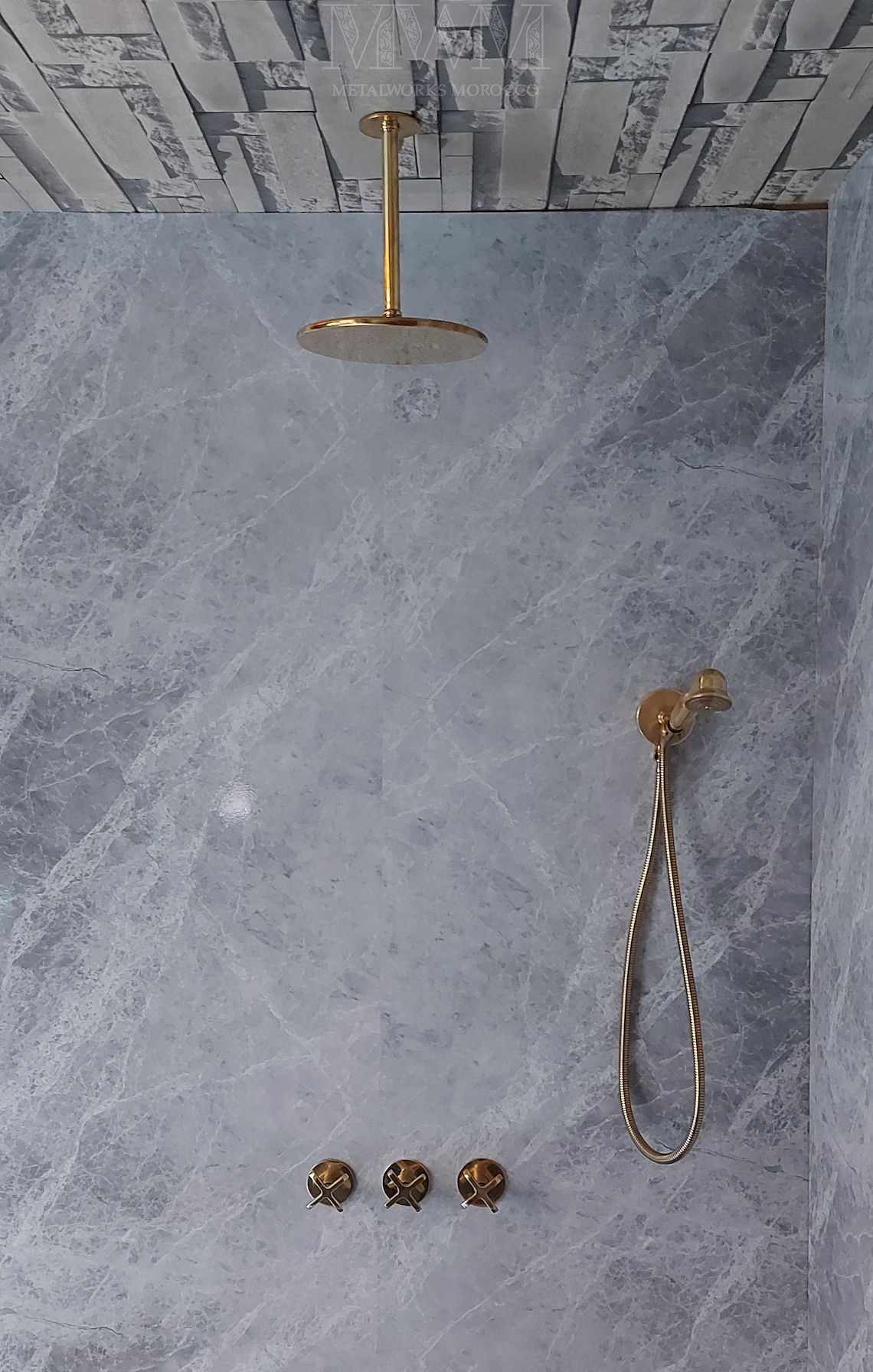 Solid Brass Ceiling Mounted Rain Shower Head With Handheld