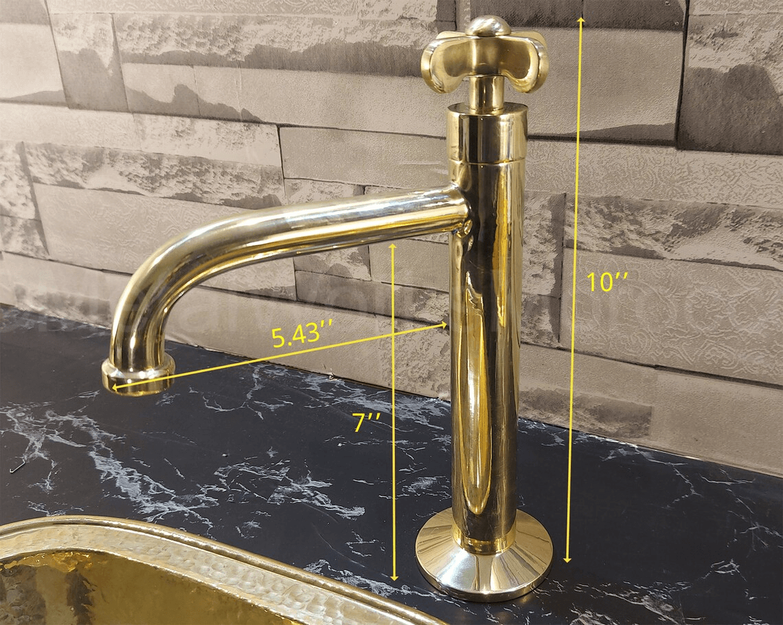 Solid Brass Vertical Single Handle Sink Faucet - Handmade Bathroom Faucet
