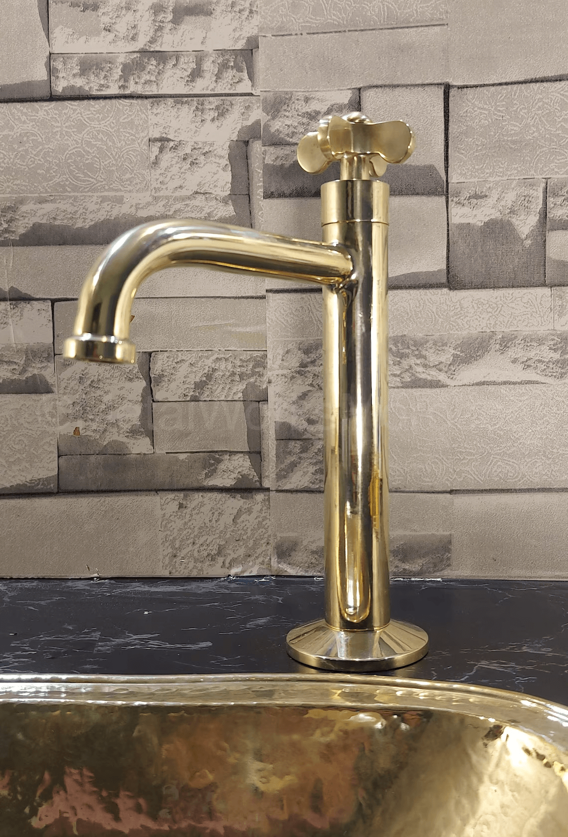 Solid Brass Vertical Single Handle Sink Faucet - Handmade Bathroom Faucet