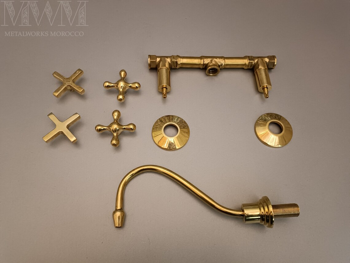Thin Spout Unlacquered Brass Wall Mounted Sink Faucet For Bathroom