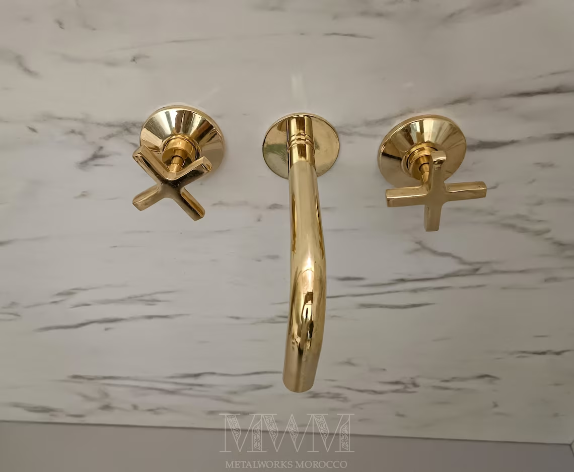 Uncoated Brass Wall Mount Bathtub Filler With Normal Spout