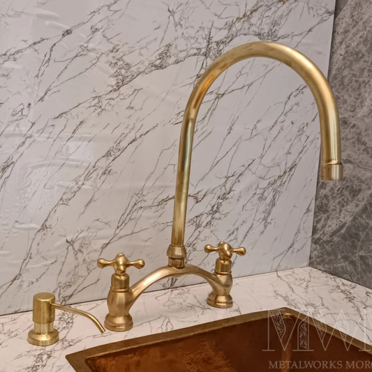 Unique Brushed Brass Bridge Faucet Get Patina