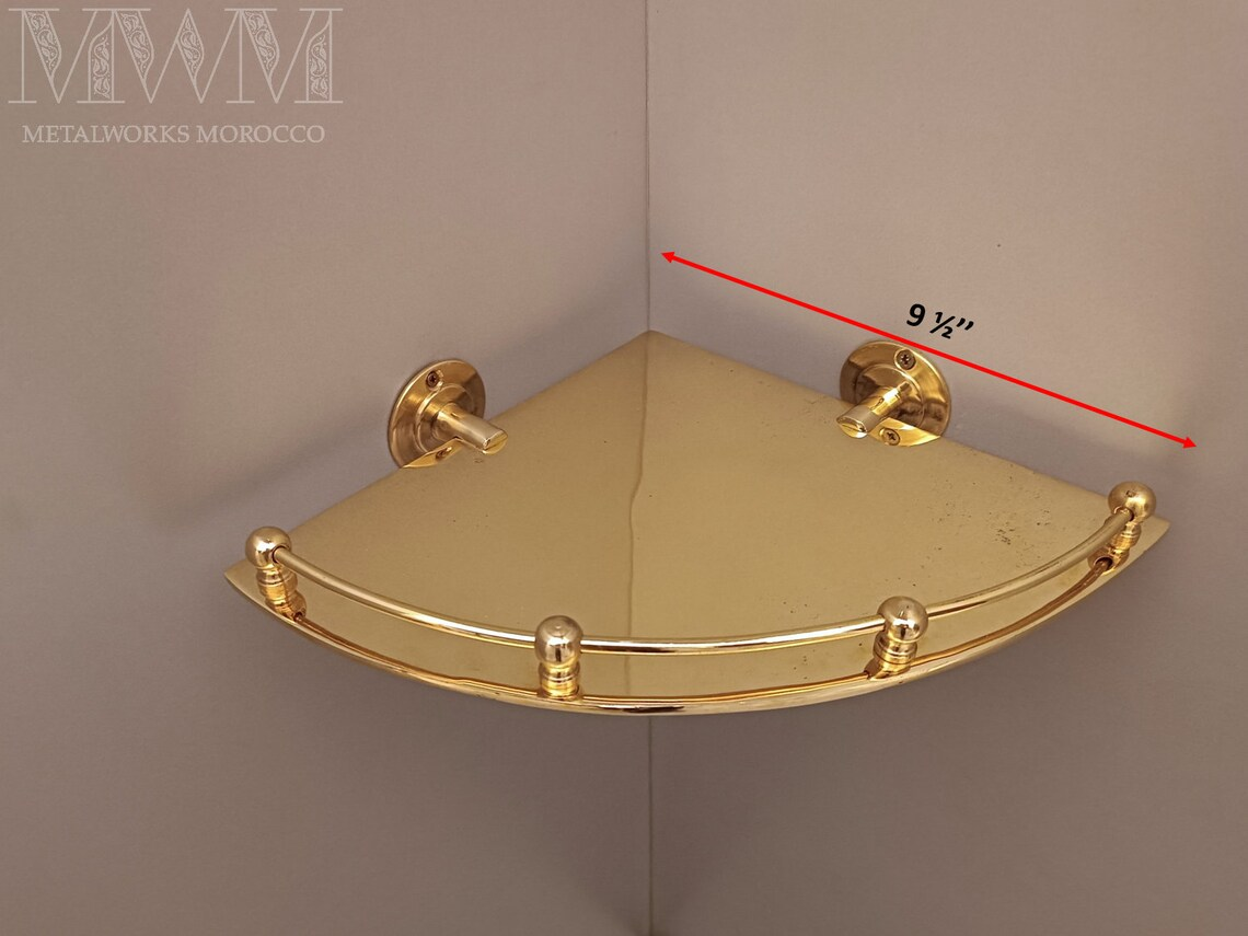Unique Polished Brass Corner Shower Shelf With Rail