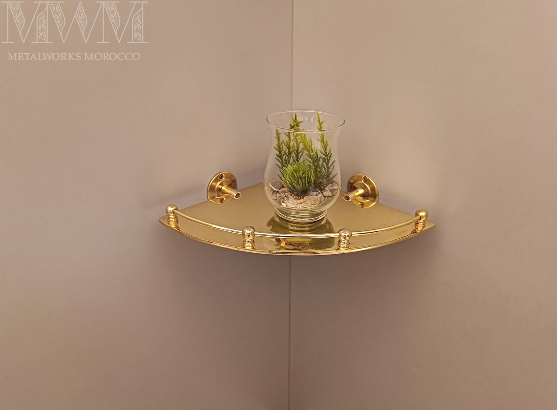 Unique Polished Brass Corner Shower Shelf With Rail