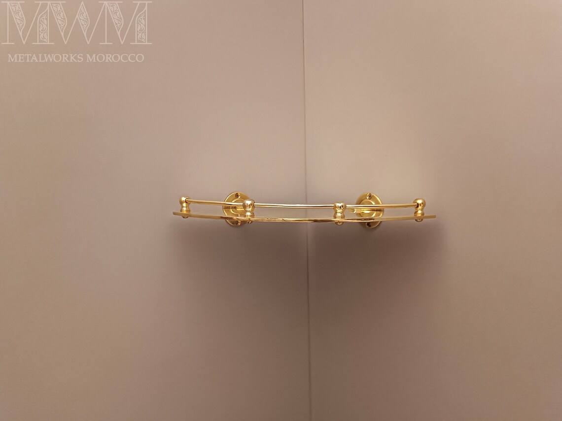 Unique Polished Brass Corner Shower Shelf With Rail