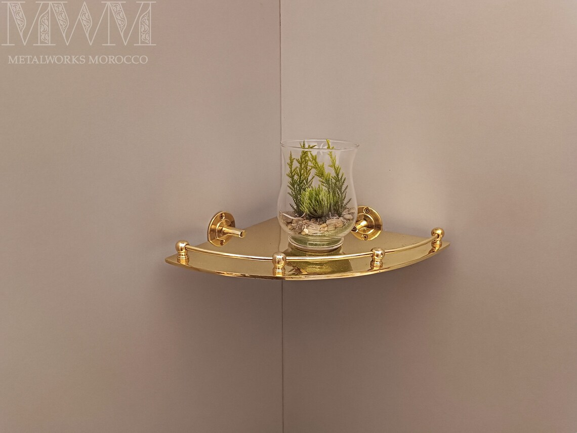 Unique Polished Brass Corner Shower Shelf With Rail