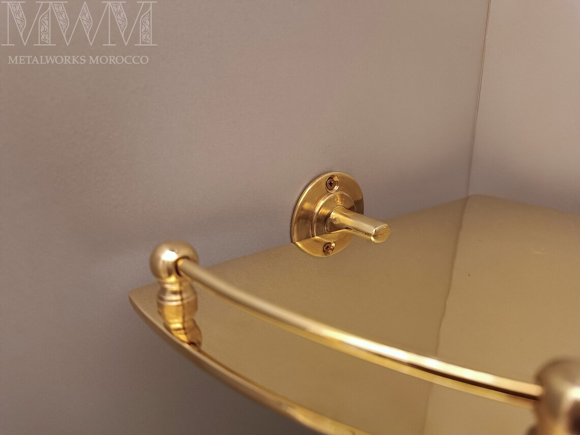 Unique Polished Brass Corner Shower Shelf With Rail