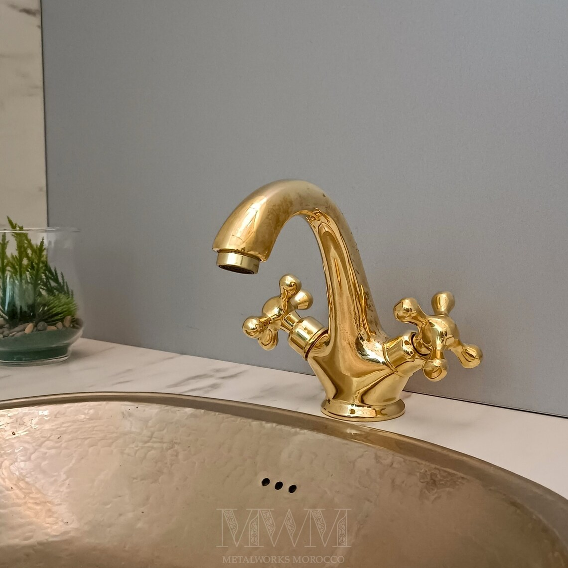 Natural Brass Bathroom Faucet For Vanity Two Handles