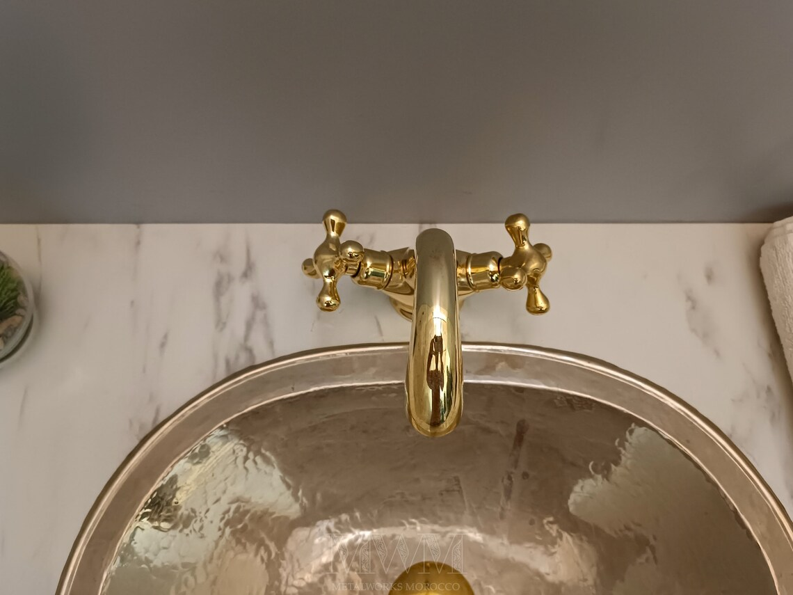 Natural Brass Bathroom Faucet For Vanity Two Handles – side angle view