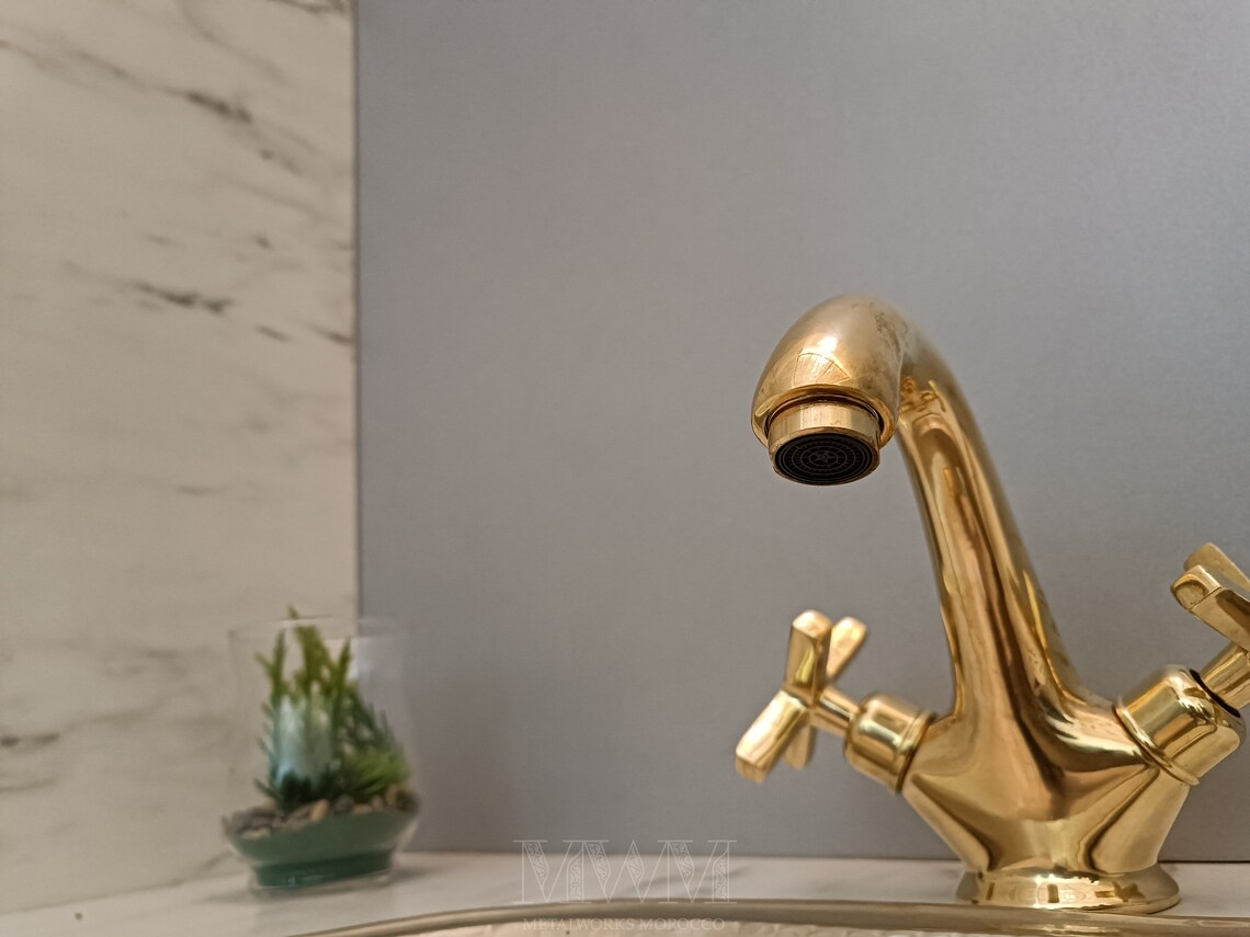 Natural Brass Bathroom Faucet For Vanity Two Handles – alternate angle