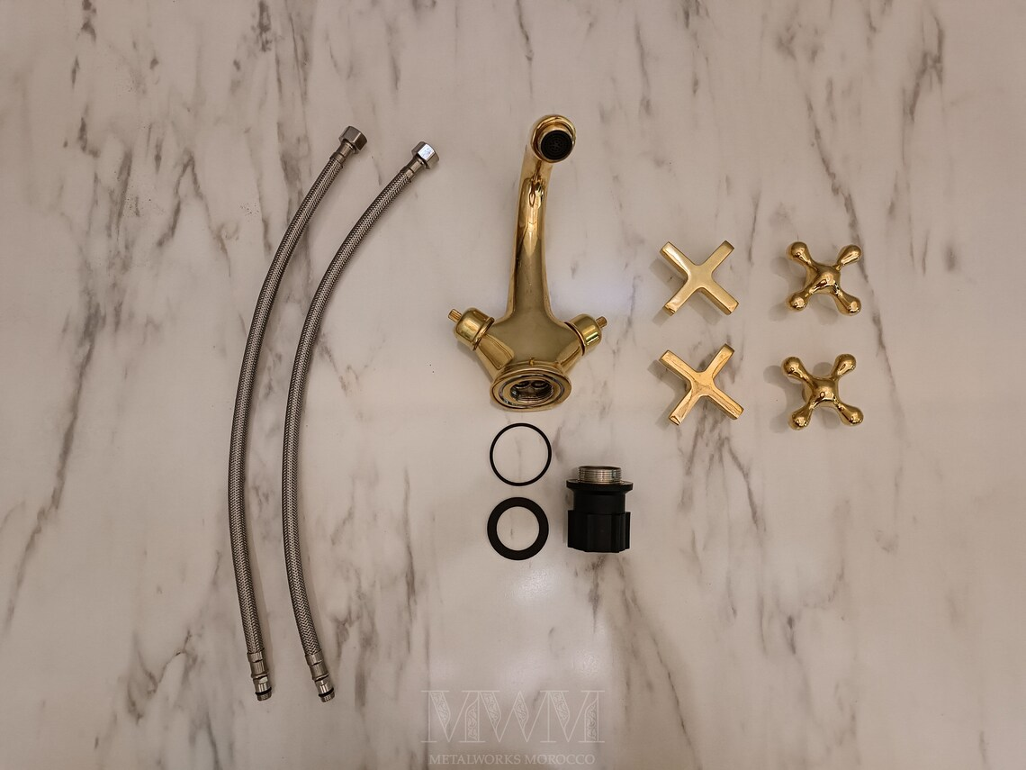 Natural Brass Bathroom Faucet For Vanity Two Handles – additional product photo