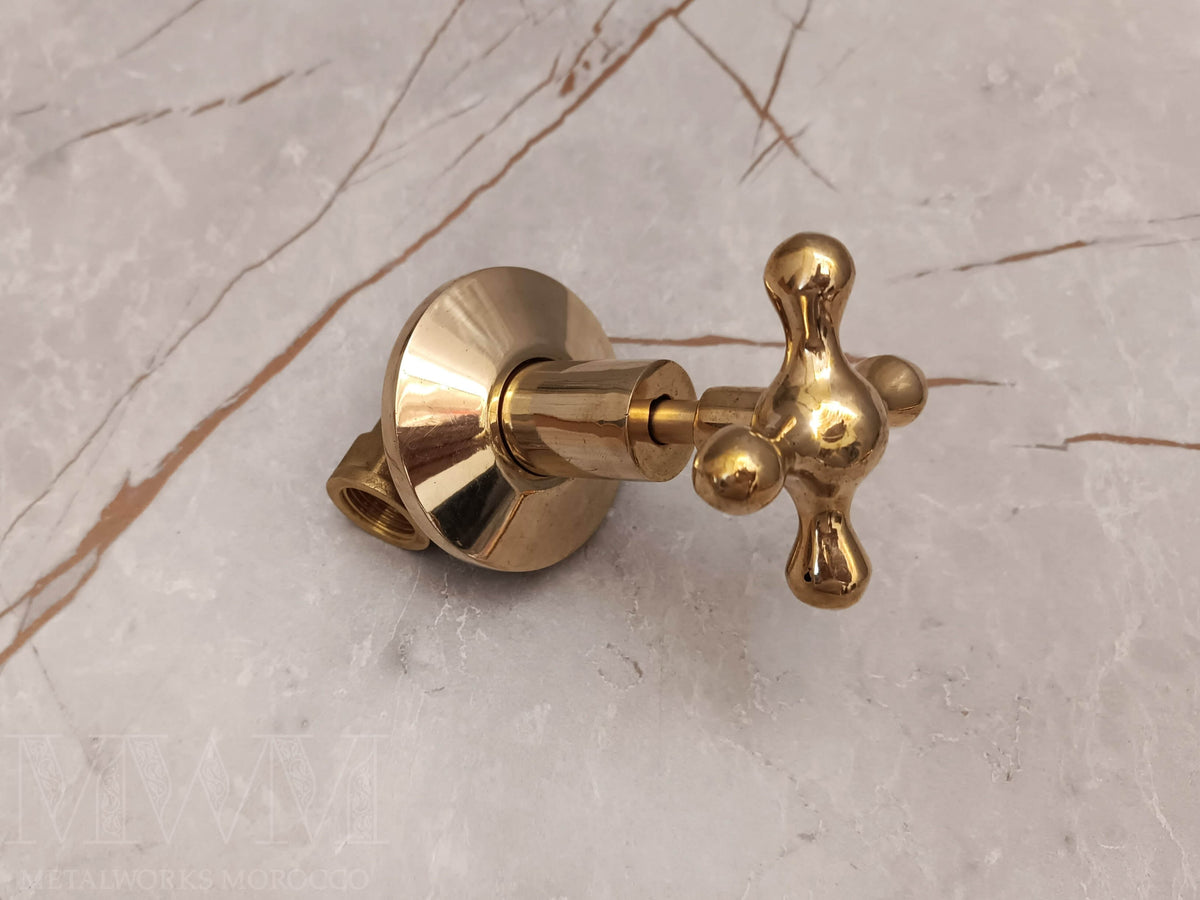 Unlacquered Brass Gate Valve 1/2 inch - Unique Handmade – close-up detail view