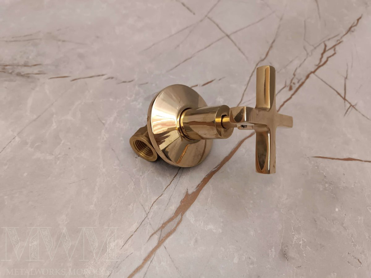 Unlacquered Brass Gate Valve 1/2 inch - Unique Handmade – side angle view