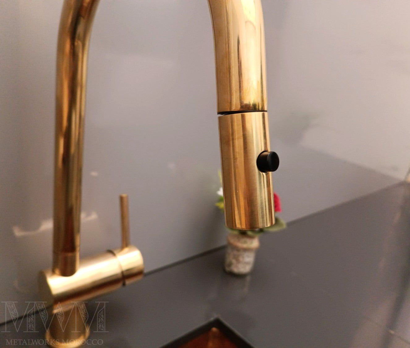 Unlacquered Brass Kitchen Faucet With Pull Out Spray