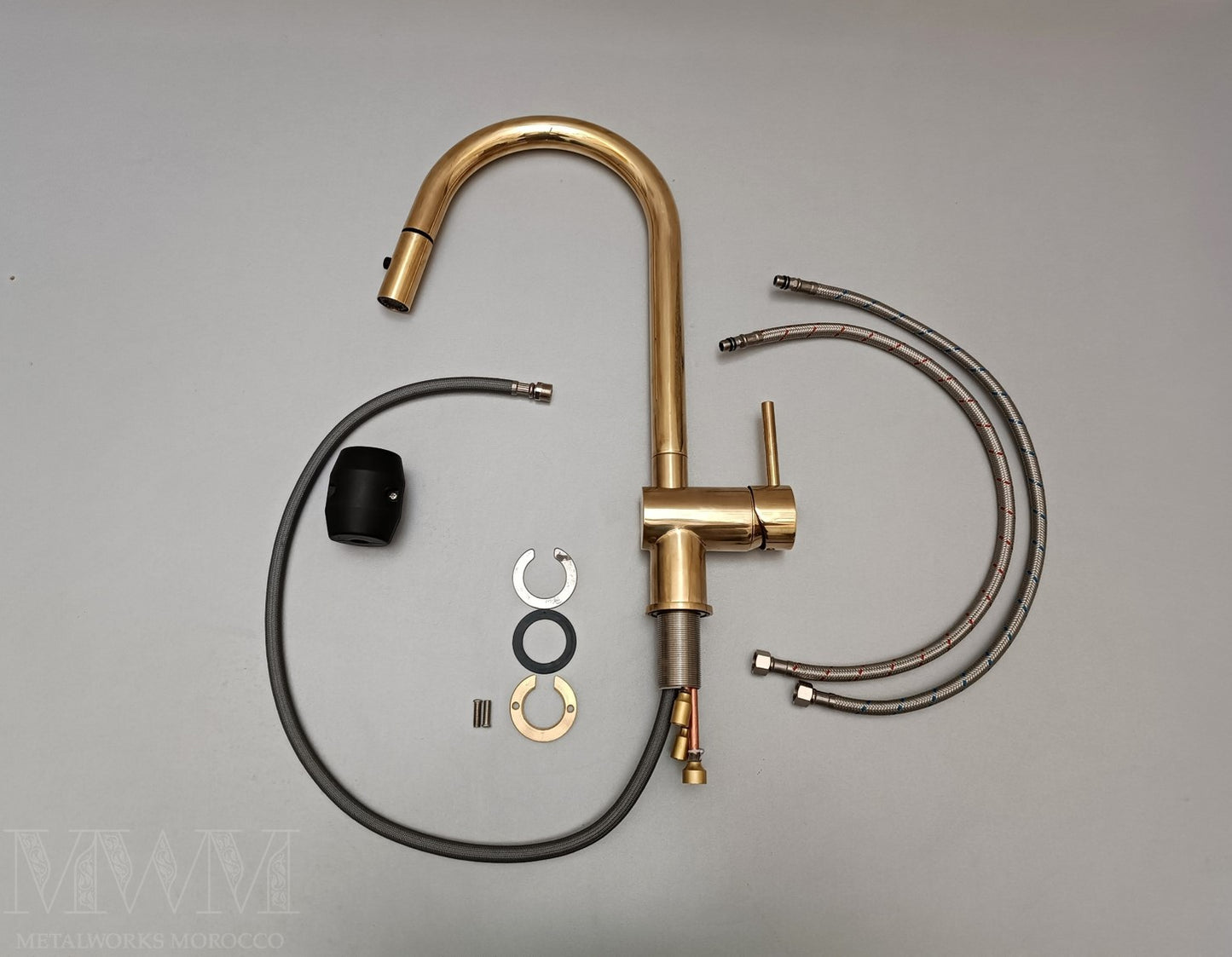 Unlacquered Brass Kitchen Faucet With Pull Out Spray