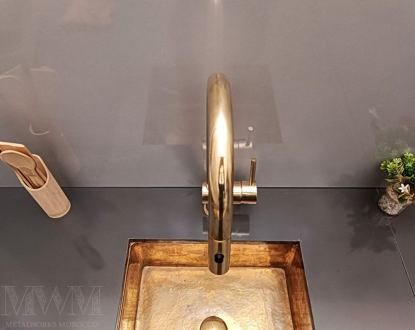 Unlacquered Brass Kitchen Faucet With Pull Out Spray