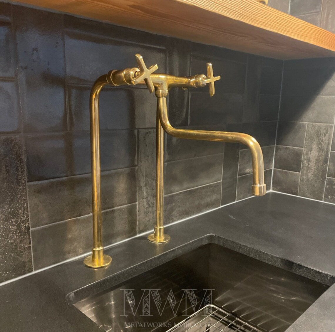 Unlacquered Brass Retro Tall Kitchen Faucet Deck Mount