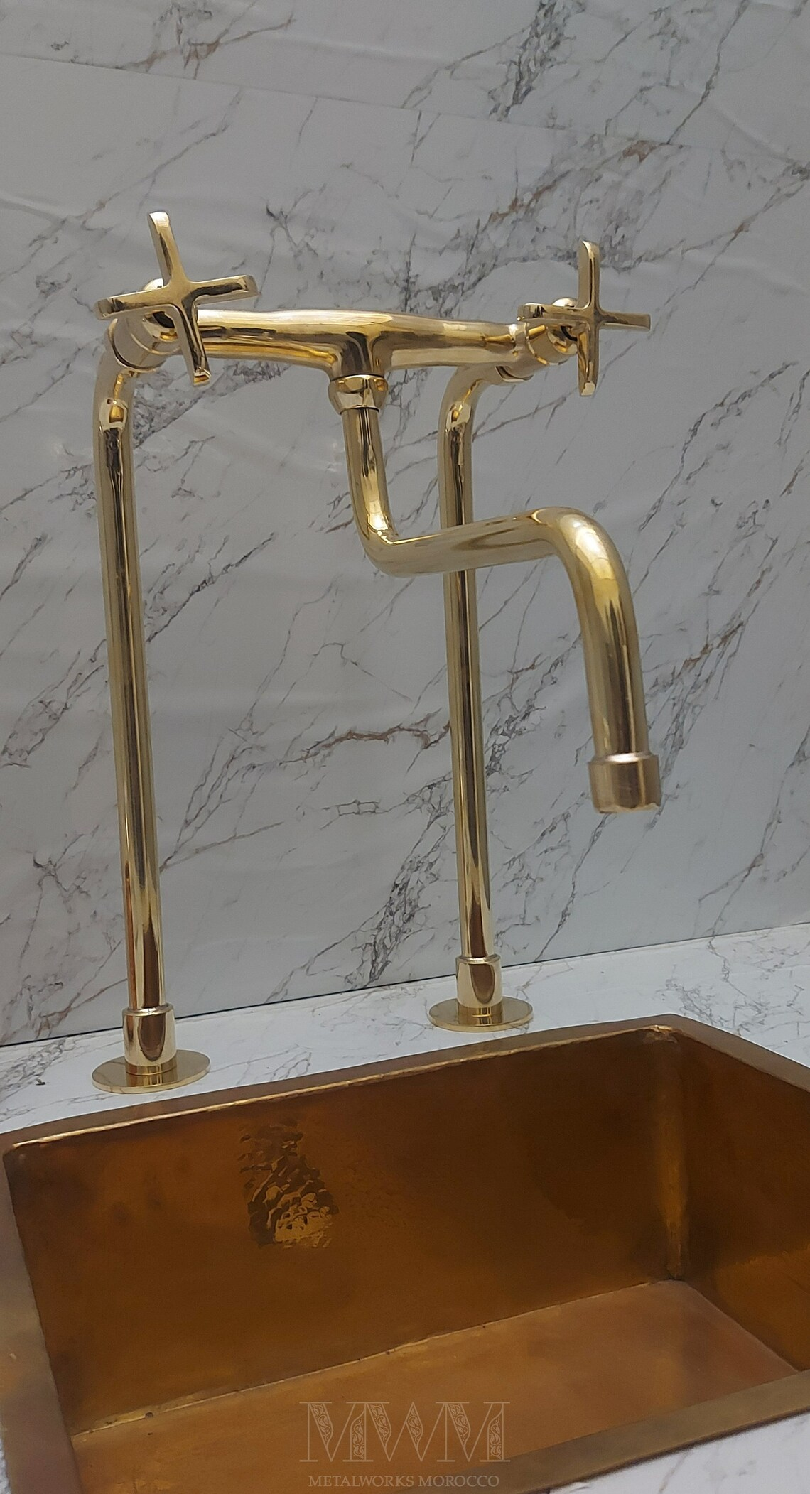 Unlacquered Brass Retro Tall Kitchen Faucet Deck Mount