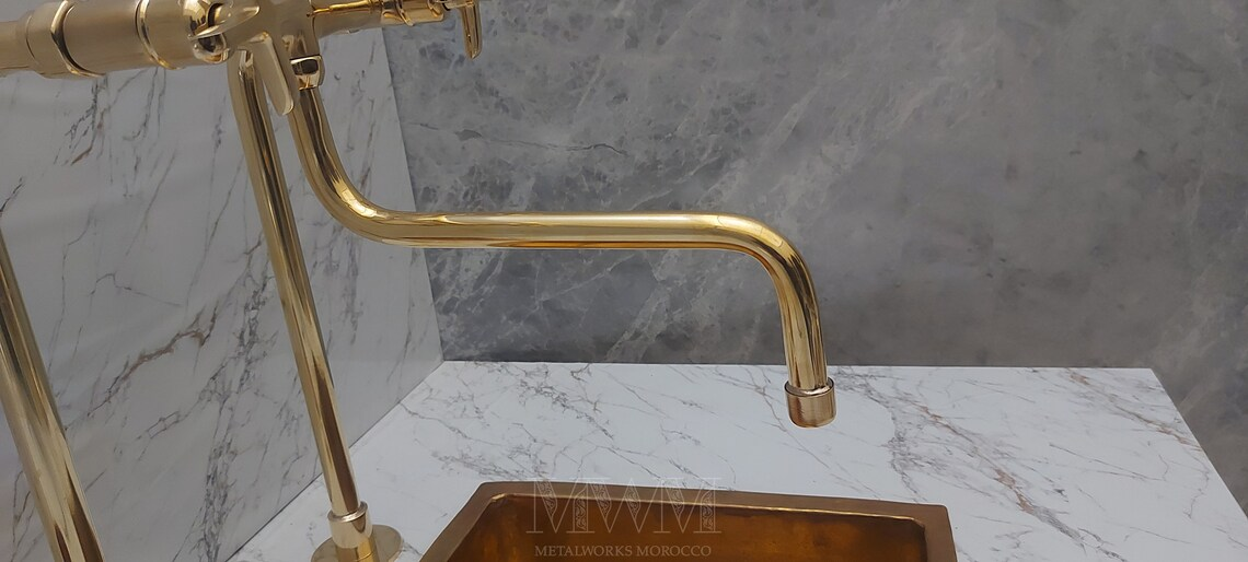 Unlacquered Brass Retro Tall Kitchen Faucet Deck Mount