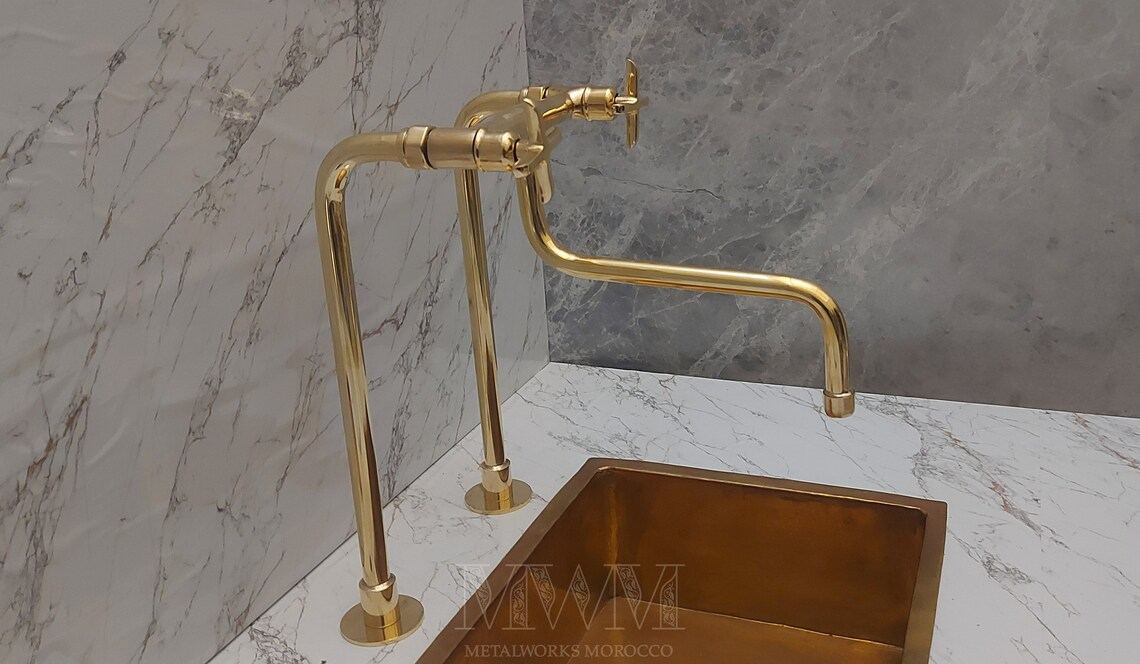 Unlacquered Brass Retro Tall Kitchen Faucet Deck Mount