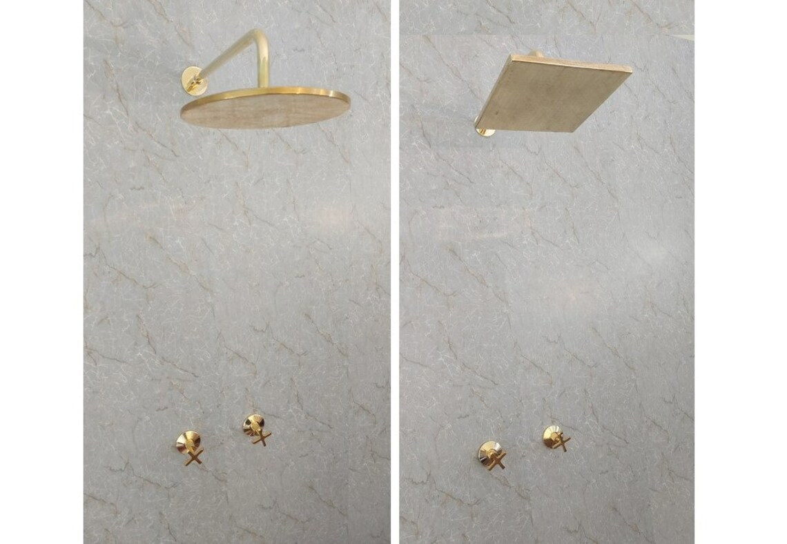 Unlacquered Brass Shower Faucet Set Wall Mounted