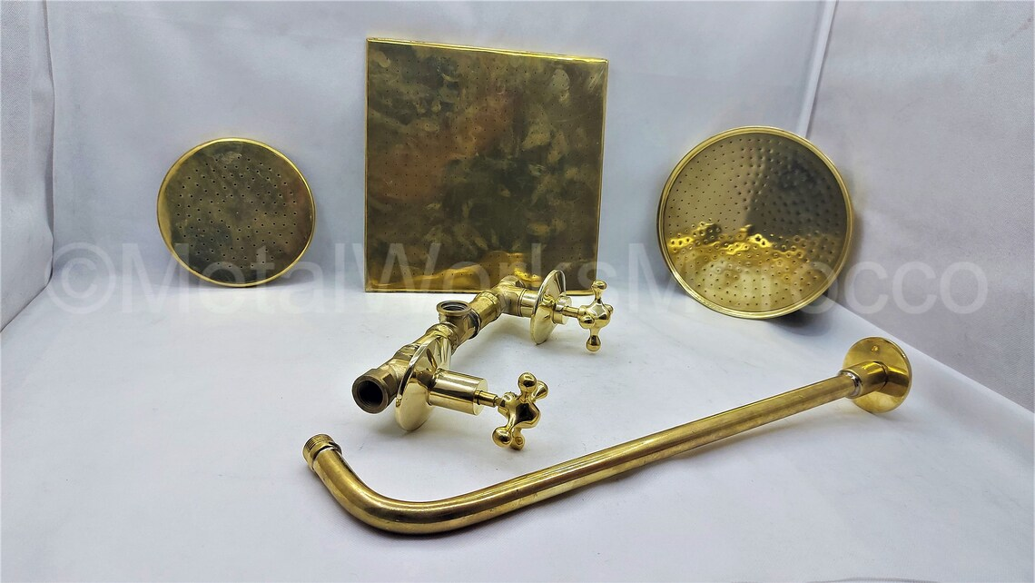 Unlacquered Brass Shower Faucet Set Wall Mounted