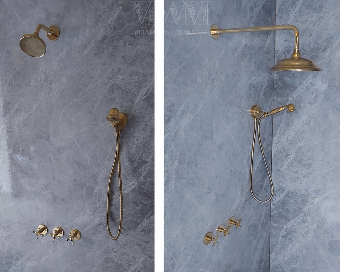 Unlacquered Brass Shower System Set With Handheld And Rain Shower