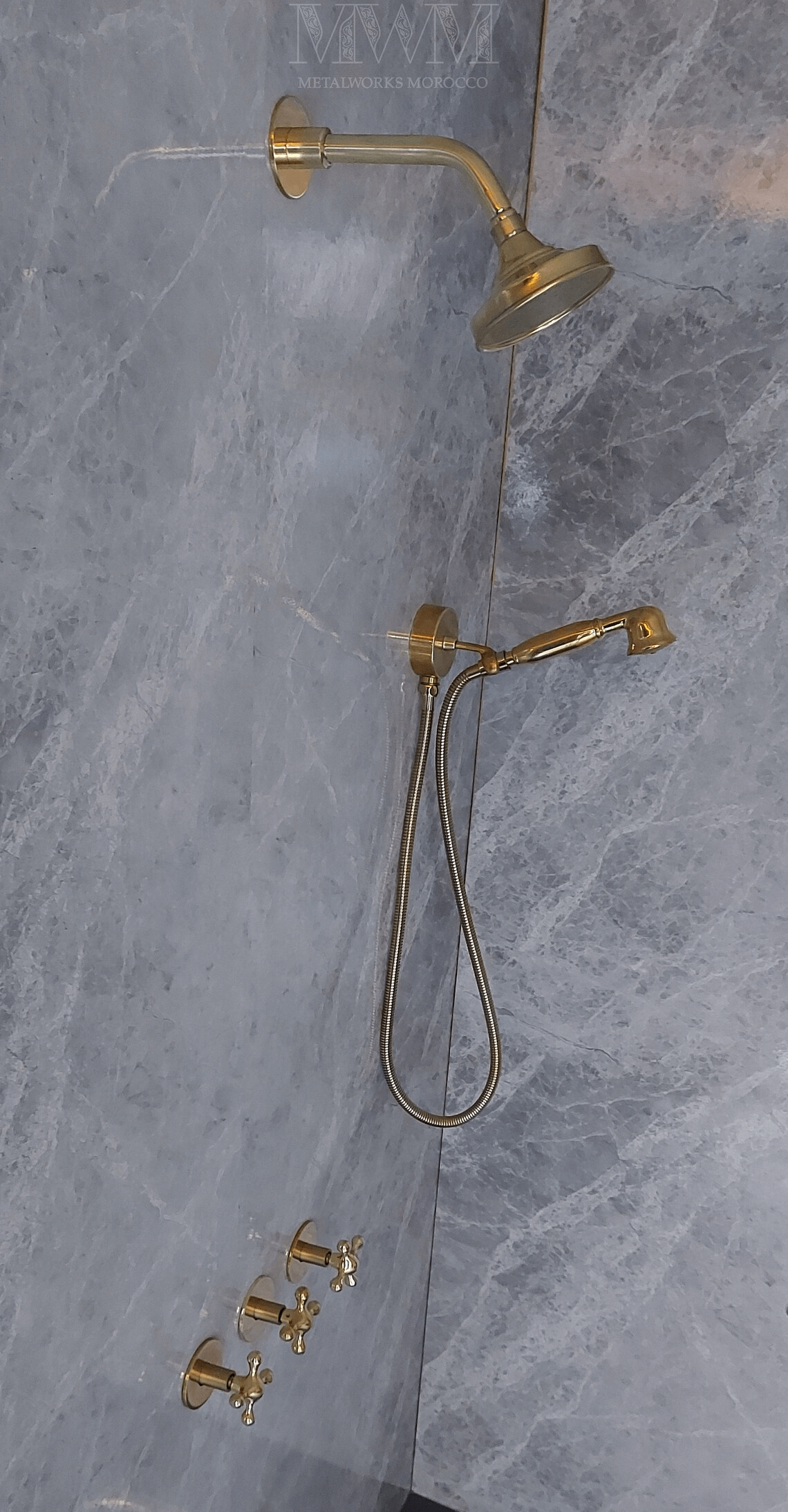 Unlacquered Brass Shower System Set With Handheld And Rain Shower