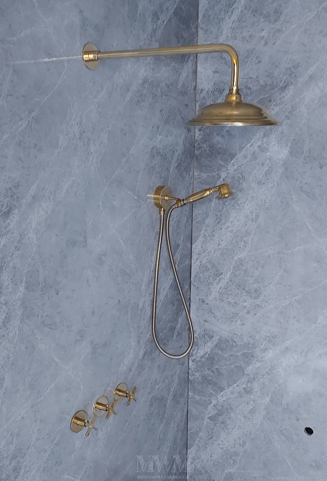 Unlacquered Brass Shower System Set With Handheld And Rain Shower