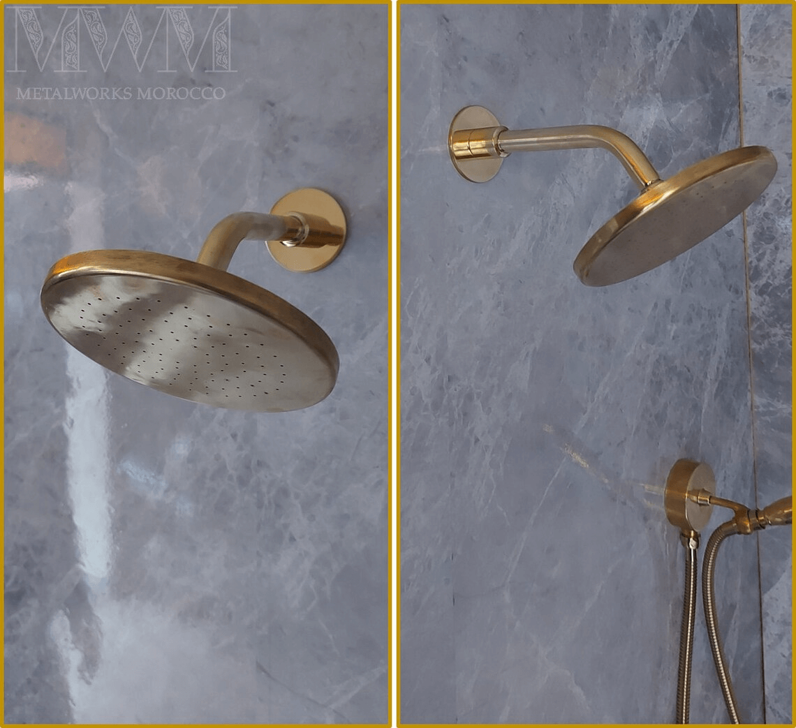 Unlacquered Brass Shower System Set With Handheld And Rain Shower
