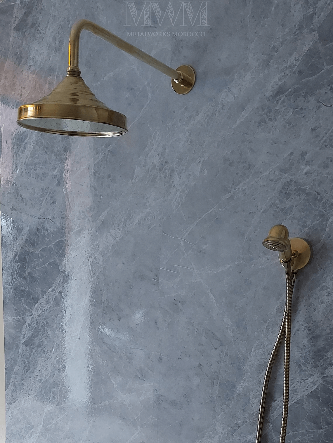 Unlacquered Brass Shower System Set With Handheld And Rain Shower