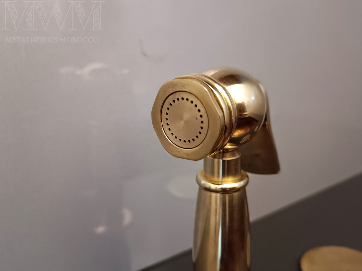 Unlacquered Brass Sink Side Sprayer – close-up detail view
