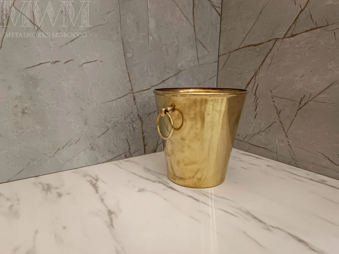 Unlacquered Brass Trash Can - Moroccan Waste Basket