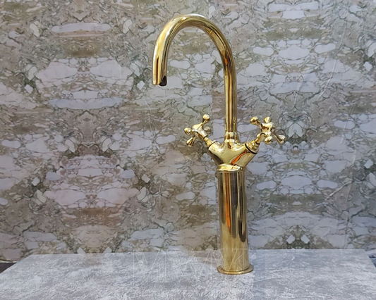 Unlacquered Brass Vessel Sink Faucet For Vanity Bathroom