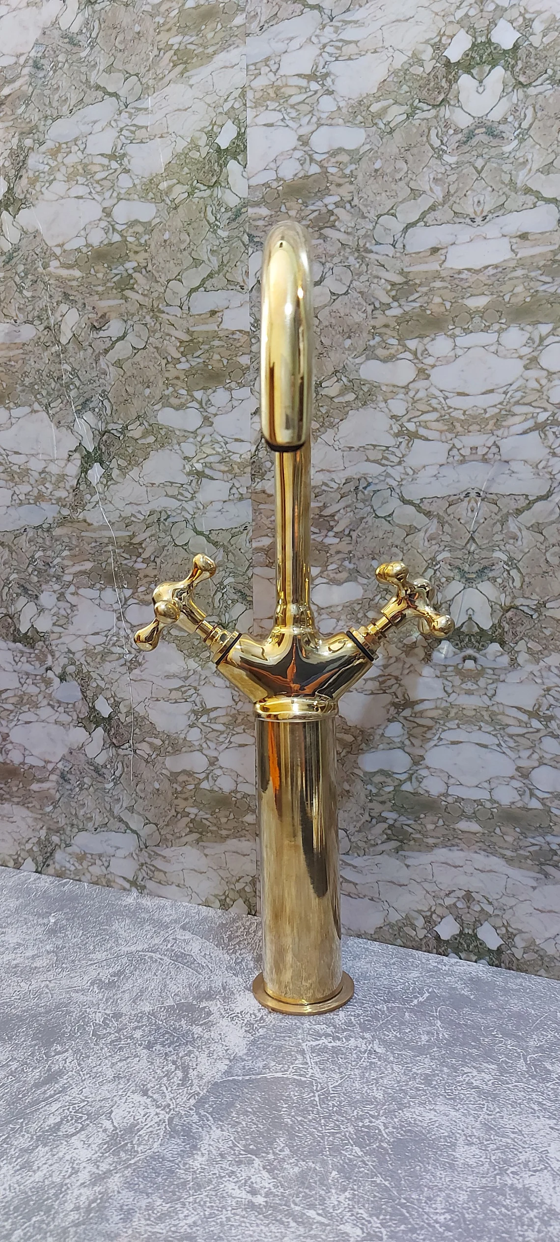 Unlacquered Brass Vessel Sink Faucet For Vanity Bathroom
