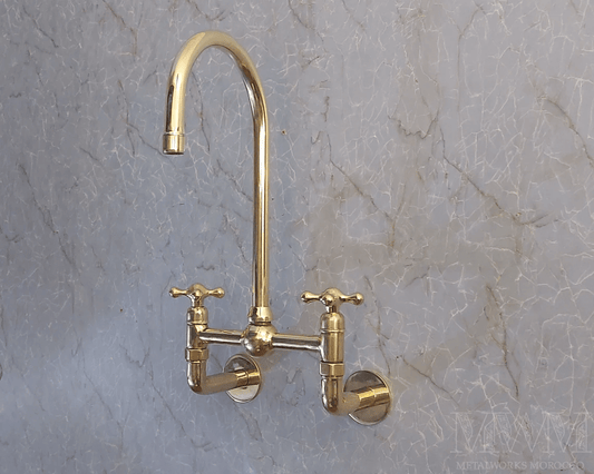 Unlacquered Brass Wall Mounted Bridge Faucet