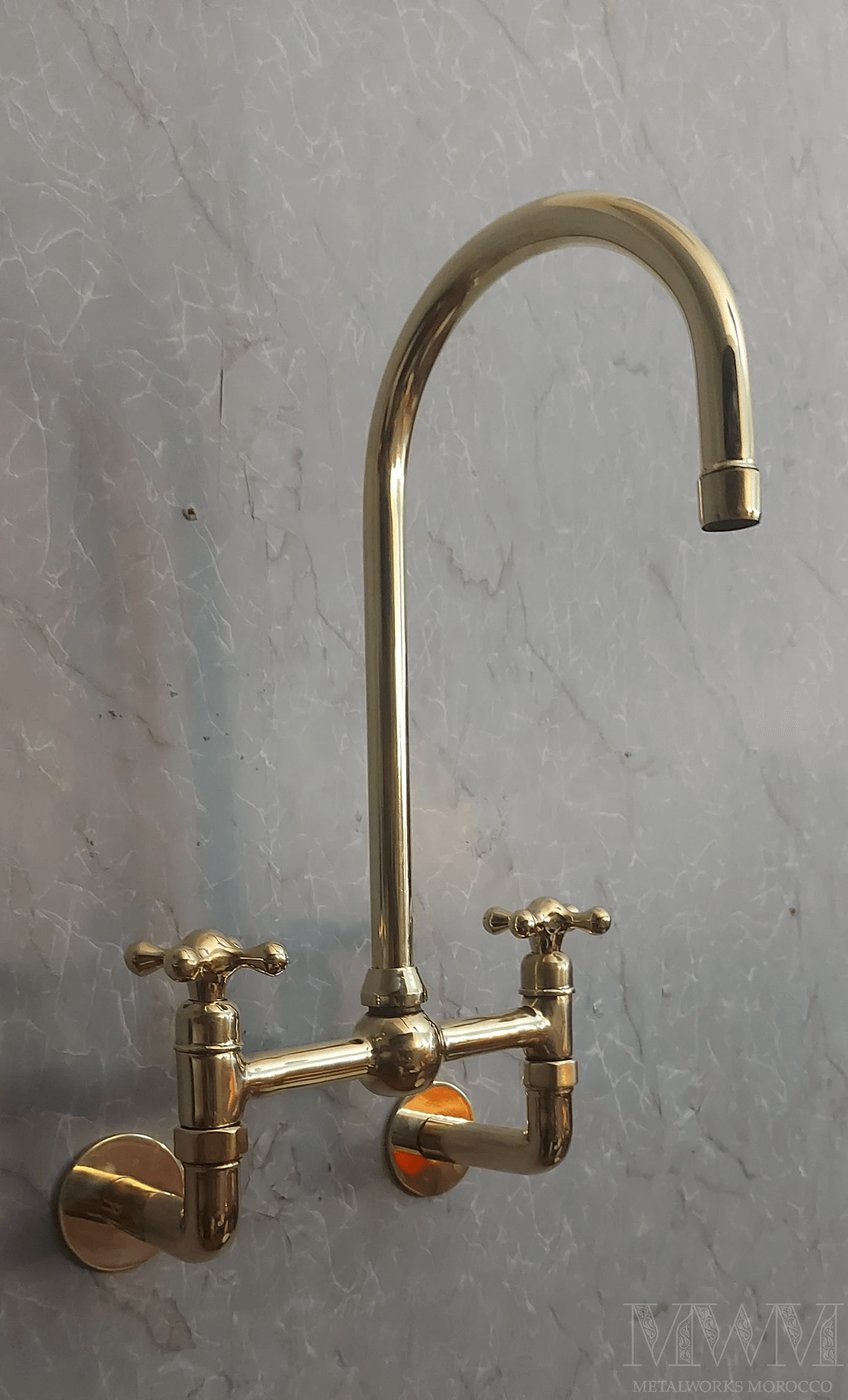 Unlacquered Brass Wall Mounted Bridge Faucet - Kitchen Sink Faucet
