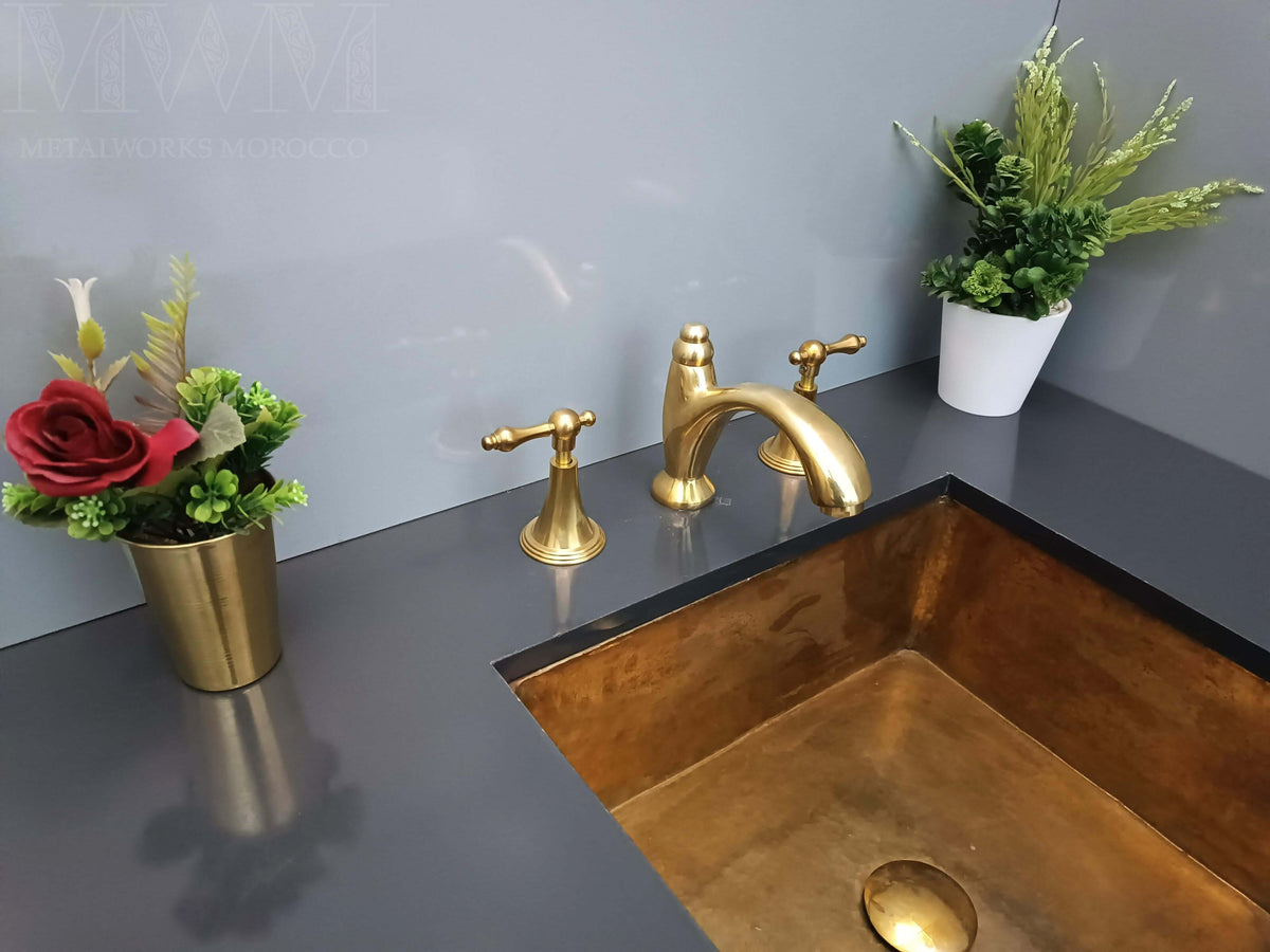 Unlacquered Brass Widespread Bathroom Faucet dimensions and size reference