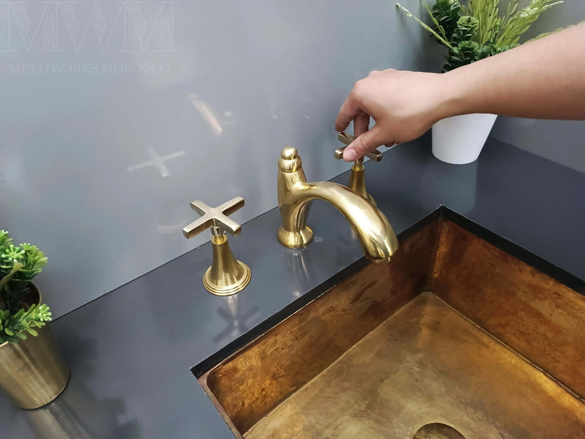 Unlacquered Brass Widespread Bathroom Faucet