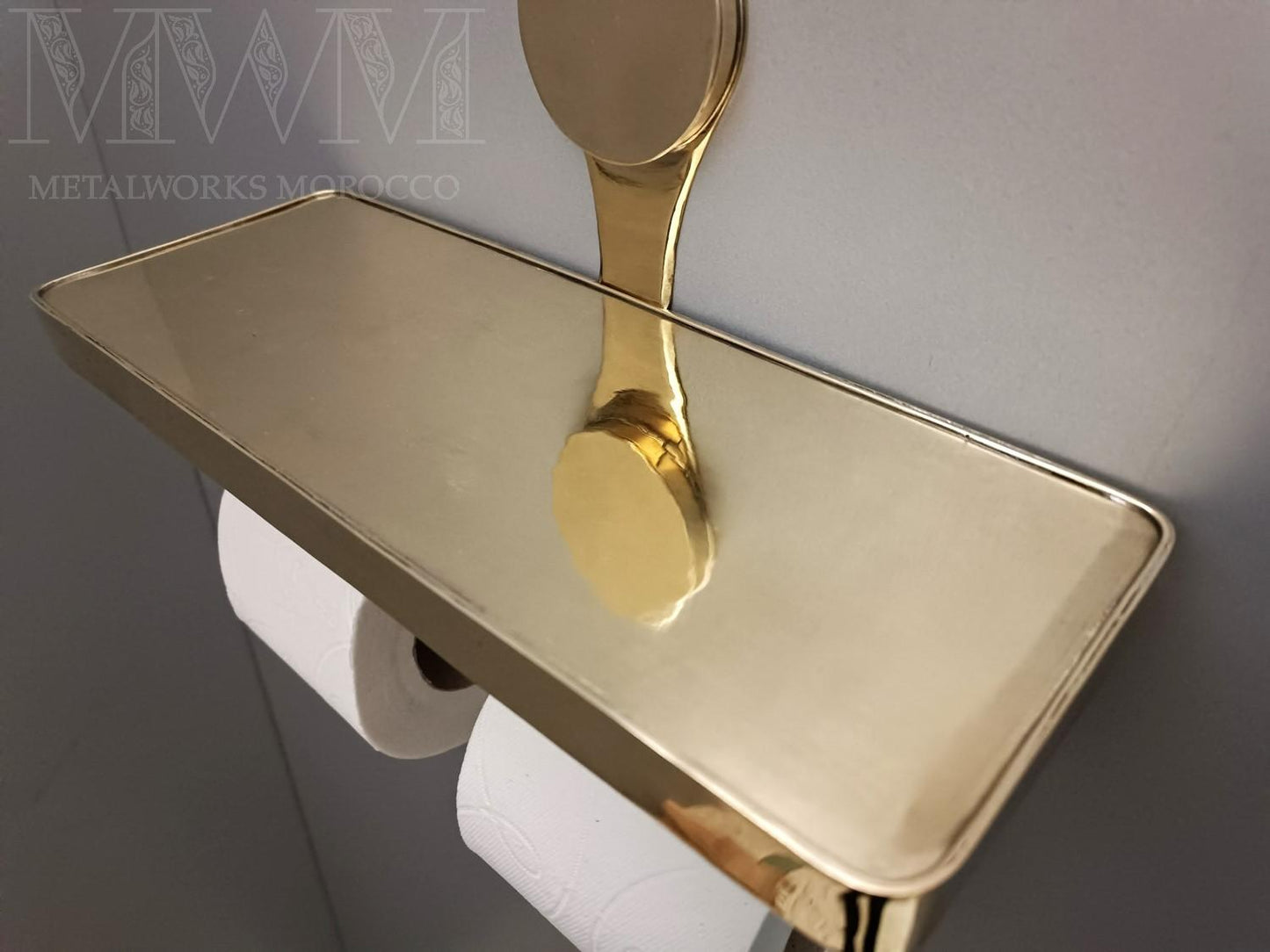 Unlacquered Brass Double Toilet Paper Holder With Shelf