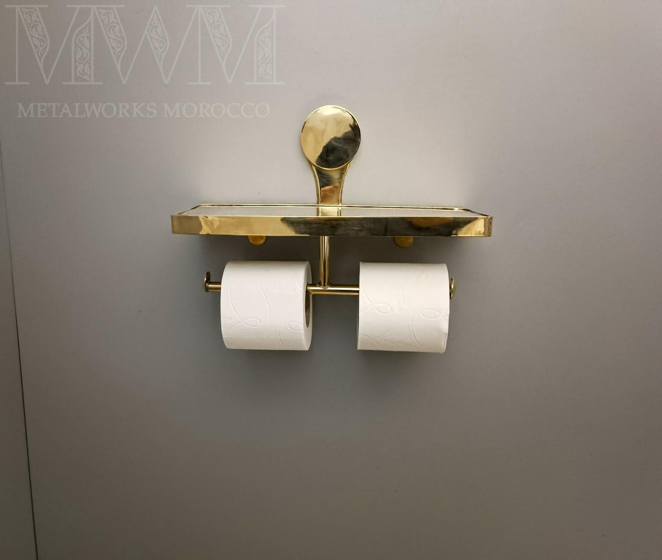 Unlacquered Brass Double Toilet Paper Holder With Shelf