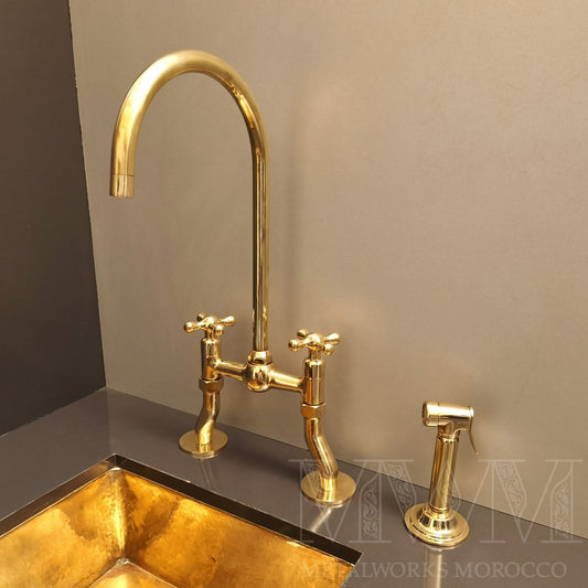 Vintage Brass Bridge Mixer Tap Curved Legs
