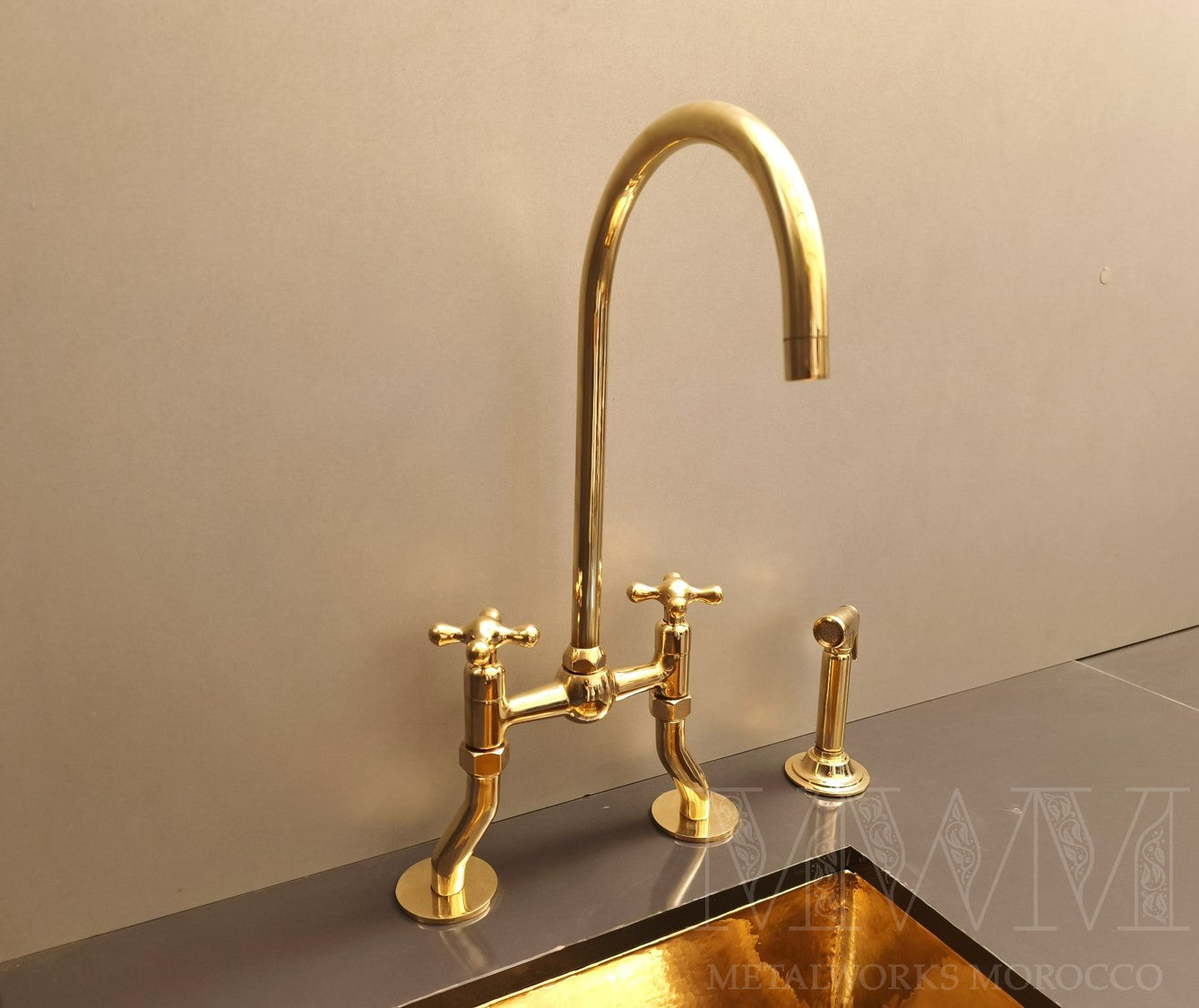 Vintage Brass Bridge Mixer Tap Curved Legs