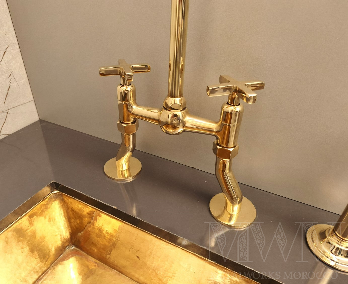 Vintage Brass Bridge Mixer Tap Curved Legs