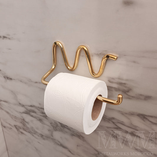 Wavy Polished Brass Toilet Roll Holder Handmade