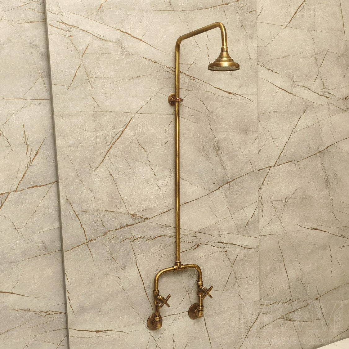 Antique Brass Exposed Pipe Shower System