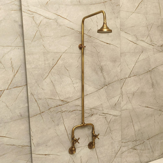 Antique Brass Exposed Pipe Shower System