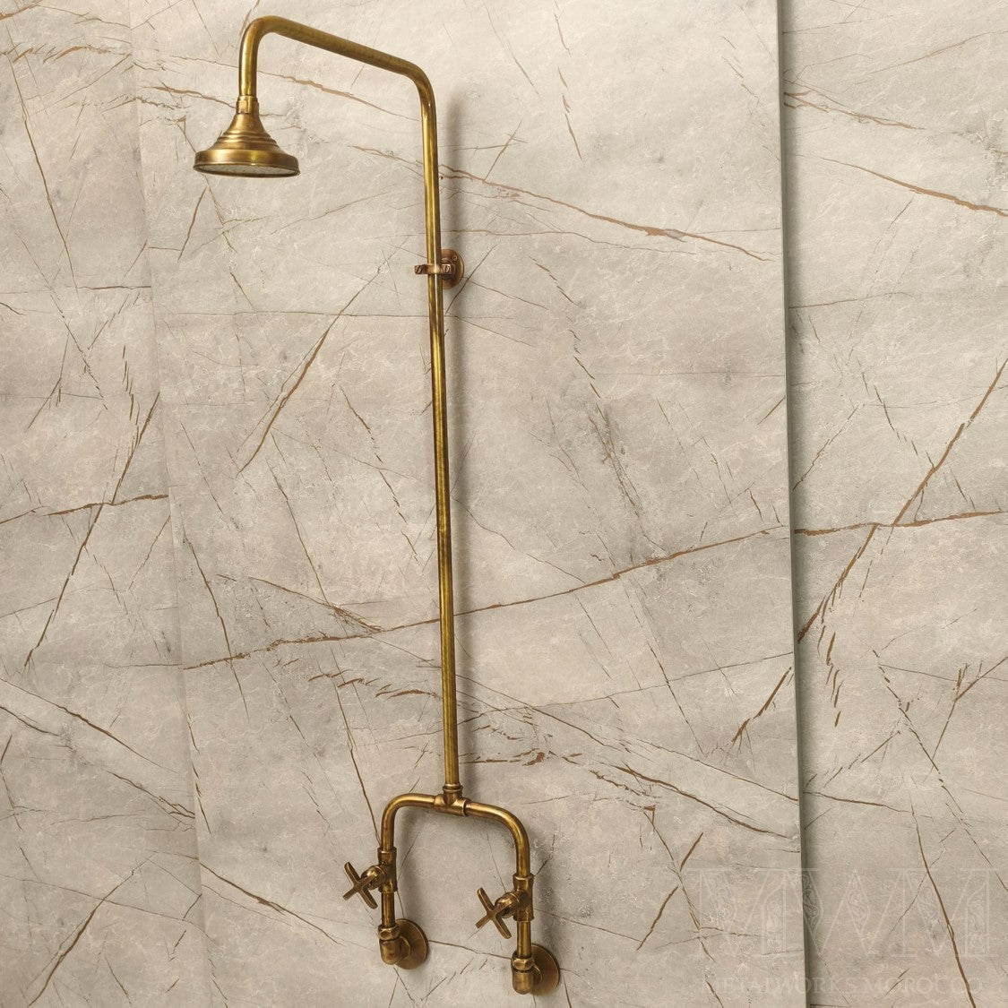 Antique Brass Exposed Pipe Shower System
