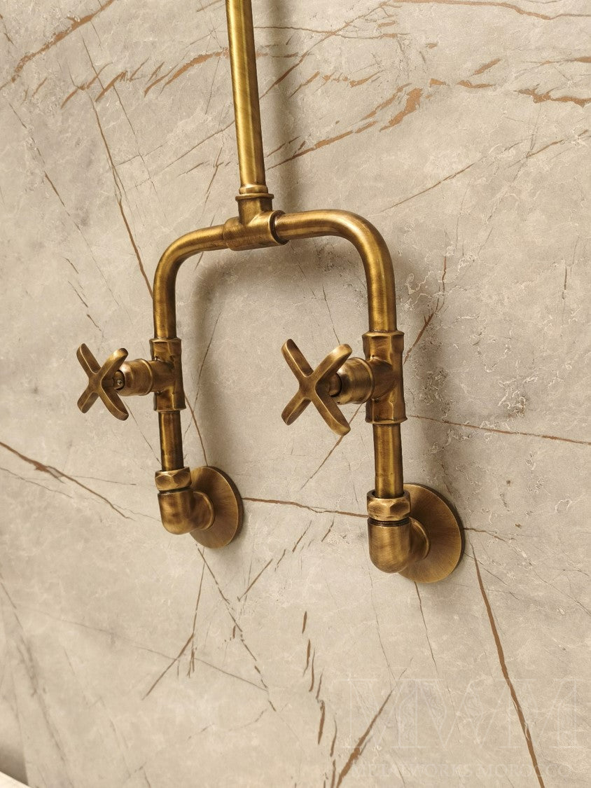 Antique Brass Exposed Pipe Shower System