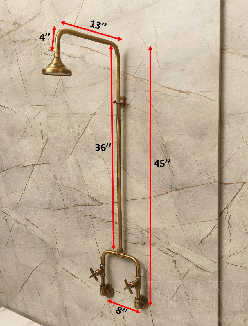 Antique Brass Exposed Pipe Shower System
